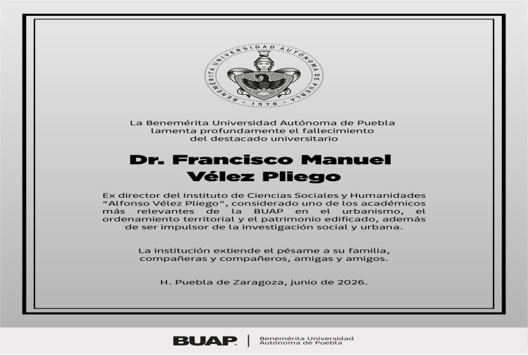 Fallece Francisco Vélez Pliego, destacado académico y exdirector del ICSyH de la BUAP